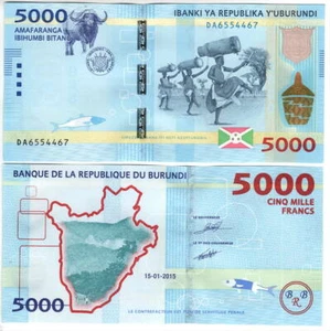 BURUNDI 5000 Francs UNC Buffalo Banknote (2015) P-53 1st Prefix DA Paper Money - Picture 1 of 1