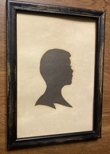 Vintage 1950er junges Mädchen Frau Silhouette handgeschnitten gerahmt 7 11/16” x 5 3/4” BR3 - Bild 1 von 19