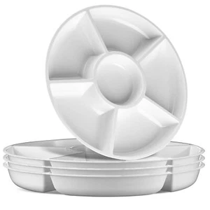 6 Sectional Round Plastic Serving Tray/Platter 2 White - Picture 1 of 7