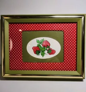 Vintage Hand Drawn in Ink Strawberries Original Art Framed Signed Cottage Core - Picture 1 of 5