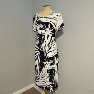 LAFAYETTE 148 ~ BLACK & WHITE Cap Sleeve Jersey Knit DRESS L - Picture 1 of 4