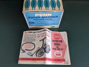 Vintage PENN Super-Mariner 49M Fishing Reel Box & Penn Catalog 30B ~ NO REEL - Picture 1 of 16