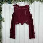 NWT Do + Be Maroon Lace Cold Shoulder Crop Shirt - size S