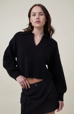 Cotton:On Women's Blondie Rib Collar Pullover Sweater Soft Ribbed Black Size L - Image 1 of 4