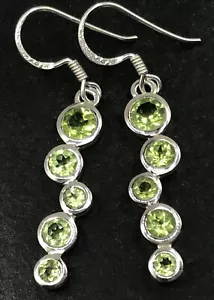 Peridot bubble drop earrings, solid Sterling Silver, round. Bezel set. New. - Picture 1 of 9