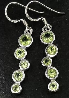 Peridot bubble drop earrings, solid Sterling Silver, round. Bezel set. New. - Image 1 of 4