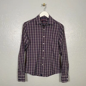 Untuckit Men XS Blue White Red Plaid Slim Fit Shirt Spread Collar Button Front - Picture 1 of 8
