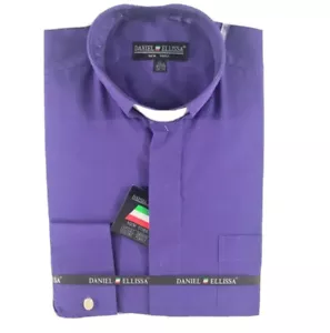 Daniel Ellissa Men's Clergy Banded Collar Shirt Purple White Tab Pastor Preacher - Picture 1 of 4