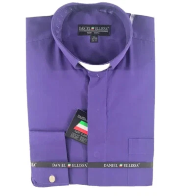 Daniel Ellissa Camicia Uomo Clero Collo a Fascia Viola Bianco Tab Pastore Predicatore - Immagine 1 di 4