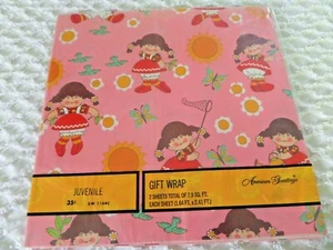 Vintage Raggedy Ann Look rosa rot Geschenkpapier amerikanische Grüße neu in Verpackung - Bild 1 von 4