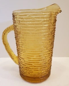 Vintage Anchor Hocking Soreno Glas Saftkrug Bernstein Honig Gold Strukturiert - Bild 1 von 9