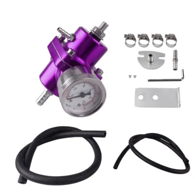 Purple Aluminum Adjustable 1-140 PSI Fuel Pressure Regulator w/Oil Gauge Fitting - Image 1 of 4