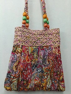 Sun N Sand Paisley Boho 15"x 14" Sack Handtasche/Handtasche mit Perlenriemen mehrfarbig - Bild 1 von 9