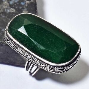 Simulated Emerald Ethnic Handmade Antique Design Ring Jewelry US Size-8 AR 59373
