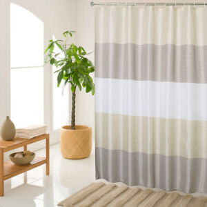 Bathroom Beige Shower Curtain Stripes Sets Men Women Brown Black Grey,72"x72"