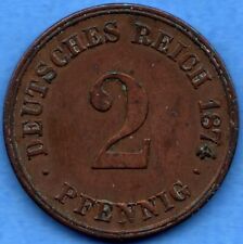 2 Pfennig 1874-H Germany Coin - Low Mintage