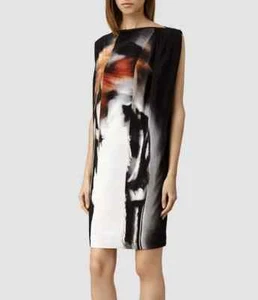 CLEAR OUT £188 AllSaints Raven Swoosh Silk Dress Black Size 8 BNWT - Picture 1 of 3