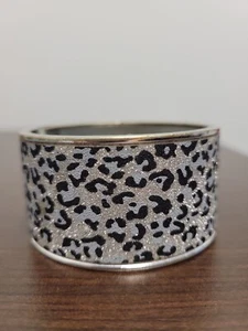 Black and Grey Silver Tone Glitter Bangle Bracelet Cheetah Leopard Print - Picture 1 of 9