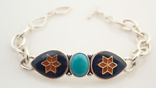 Relios Carolyn Pollack Sterling Silver Turquoise Cabochon Inlay Toggle Bracelet