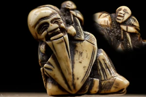 Stag Antler NETSUKE Hermit Japanese Edo - Meiji Antique - Picture 1 of 15