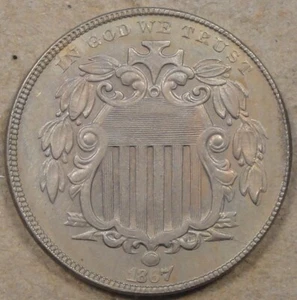 1867 Rays Shield Nickel AU+ as Pictured La - Picture 1 of 2