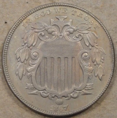 1867 Rays Shield Nickel AU+ as Pictured La - Image 1 of 2