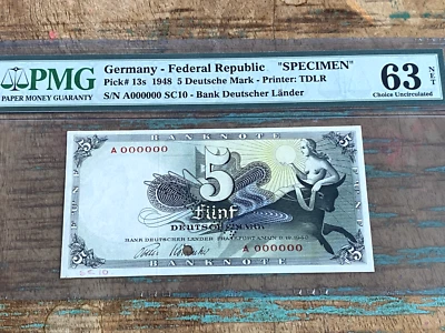 Germany Federal Republic 5 Deutsche Mark 1948 13s PMG 63 - SPECIMEN - Image 1 of 2
