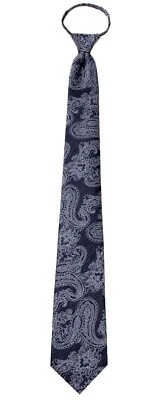 Boy's 14 Inch Black Paisley Pattern Pretied Zipper Necktie - Image 1 of 2