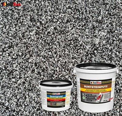 ISOLBAU Buntsteinputz SET Mosaikputz BP 30 (schwarz, grau, weiss) 25kg + Quarzgrund 4 kg
