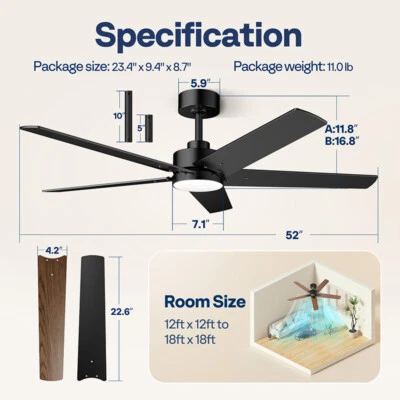 42-72'' Flush Mount LED Ceiling Fan with Light Remote 6+1 Speeds, 3CCT, Dimmable - Image 1 of 4