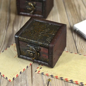 Vintage Storage Box Small Wooden Lock Jewelry Holder Necklace Storage Gift Box - Picture 1 of 12