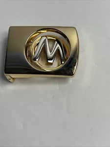 VTG Initial M Belt Buckle Two Tone Swing arm Slider Type Small Monogram Signed - Picture 1 of 5