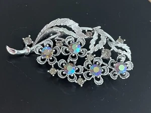 Vintage Pegasus CORO blau AB Strass BLUMEN BROSCHE Anstecknadel silberfarben - Bild 1 von 3