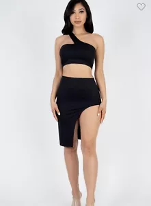 One shoulder Crop Top & High Split Midi Skirt Set (Large) - Picture 1 of 1