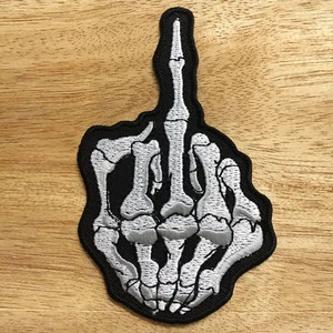 SKELETON MIDDLE FINGER PATCH BLACK & WHITE - Picture 1 of 1