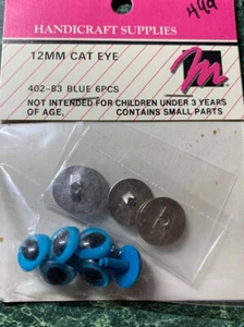 Vintage Mangelsen’s 12 mm blaue Katzenaugen Knöpfe 3 Paar Bastelbedarf Neu aus altem Lagerbestand - Bild 1 von 4