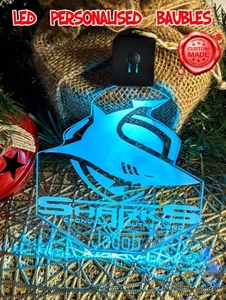 Cronulla Sharks Personalised Name Christmas Bauble LED Light Up Decoration - Picture 1 of 13
