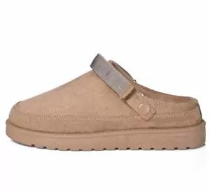 ON TREND KHAKI FAUX SUEDE AND FUR LINED SLIP ON MULE TRENDY WITH SLING BACK - Picture 1 of 3