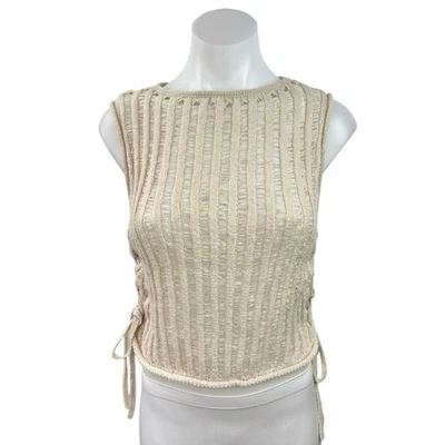H&M разделенный бежевый лестница стежок вид вязаный без рукавов шнуровка стороны свитер Топ XS - Изображение 1 из 4