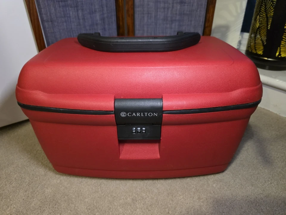 Vintage Carlton Hard Vanity Case - Red - Combination Lock Tray Mirror - Mint - Image 1 of 4
