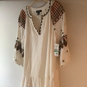Karen Kane Dress Linen Blend Embroidered Ruffle Hem Women's Large Boho - Picture 1 of 5