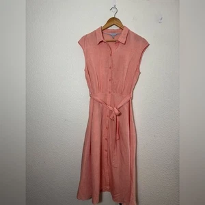 Joules Alisandra rosa pfirsich Leinenmischung ärmellos Knopfleiste Kleid Gürtel US 8 - Bild 1 von 8