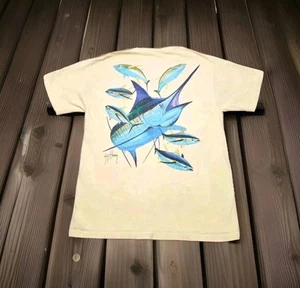 Guy Harvey By AFTCO Bluewater Giallo Blu Marlin TShirt Uomo Taglia Media - Foto 1 di 17
