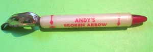 VTG ANDY'S BROKEN ARROW BAR & STEAK HOUSE CAN PLASTIC BOTTLE OPENER EMILY MILL - Picture 1 of 2