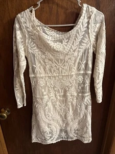 Express Sz S Cream Ivory Crochet Lace Long Sleeve Short Mini Dress - Picture 1 of 11