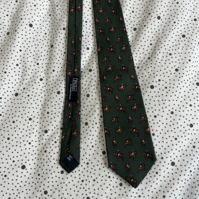 Vintage 1990s Polo Ralph Lauren Neck Tie Men's Silk Green Horse Polo AOP No. 001 - Image 1 of 4