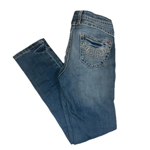 Decree Jeans Womens 9 Blue Skinny Stretch Low Rise Embroidered Heavy Thread - Picture 1 of 17