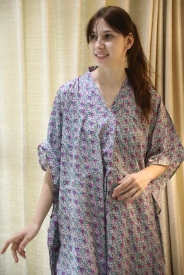 Maxi túnica larga de seda pura caftán blanco y verde PS KFN2877 Foto 1 de 4