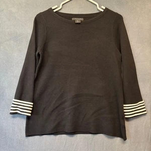 Tahari maglione morbido polsini a righe preppy donna piccolo collo barca preppy lavoro - Foto 1 di 8