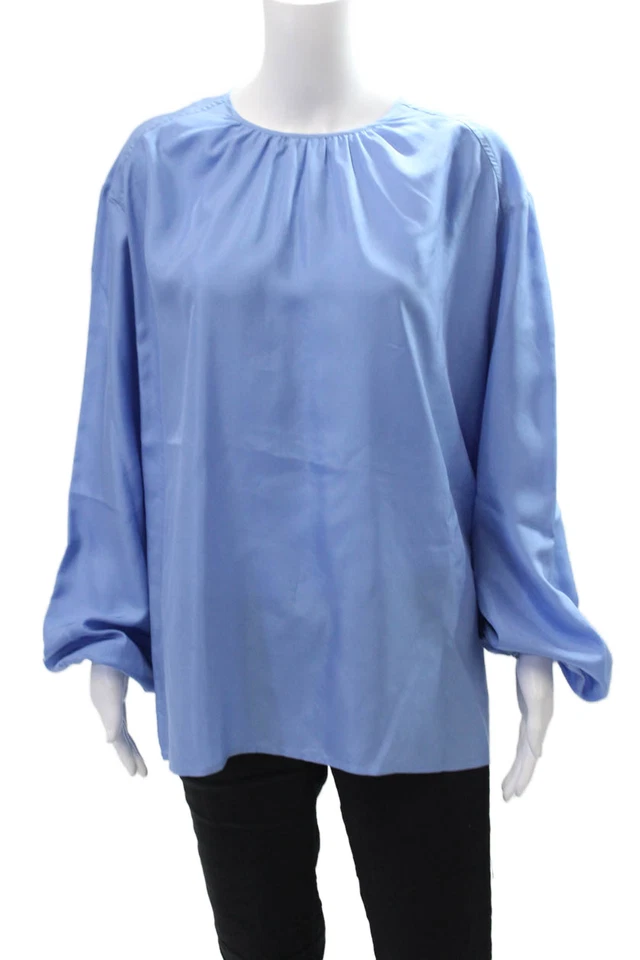Blusa Joseph Mujer Seda Manga Globo Escote Redondo Abotonada Azul Talla 38 Foto 1 de 4